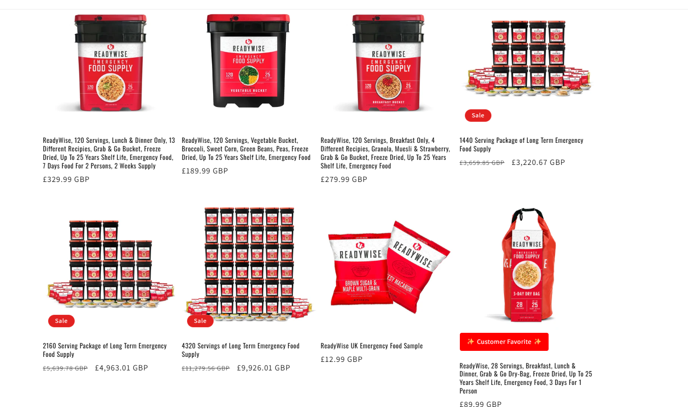Range of long-life emergency food products